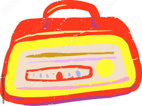 Textured Doodle Full Color Vintage Red Radio Receiver