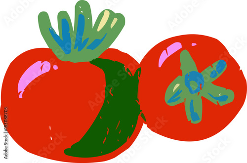 Full Color Textured Doodle Two Red Tomatoes