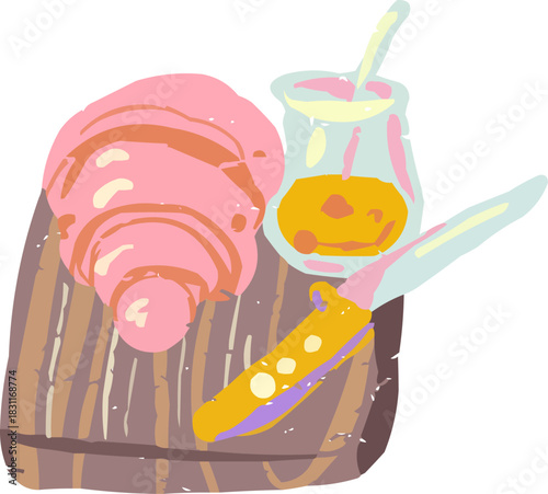Textured Doodle Pink Croissant Jam Knife Wooden Board