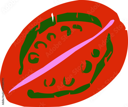 Textured Doodle Full Color Isolated Tomato Slice