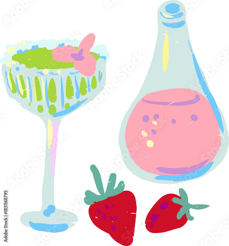 Doodle Margarita Cocktail Soda Bottle Fresh Strawberry