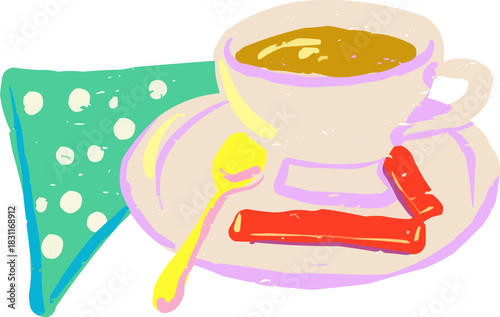 Doodle Cappuccino Coffee Sugar Packets Green Napkin