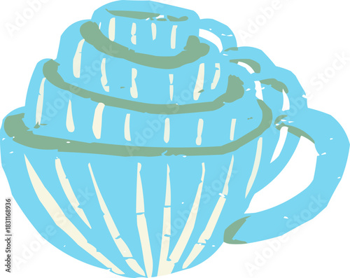 Textured Doodle Three Blue Coffee Cups Stacked Together