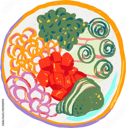 Full Color Textured Doodle Japanese Ramen Noodle Bowl