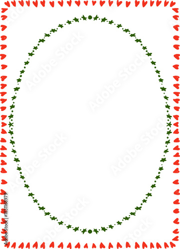 Distressed Doodle Oval Frame Inside Simple Rectangle Border