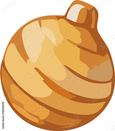 A warm golden Christmas ornament with soft swirling stripes and smooth shading creates a cozy festive holiday accent.