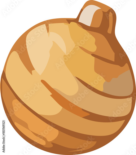 A warm golden Christmas ornament with soft swirling stripes and smooth shading creates a cozy festive holiday accent.