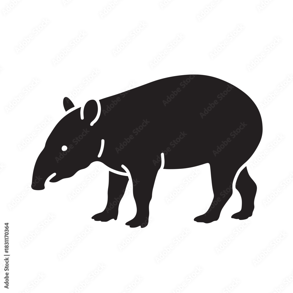 Obraz premium Tapir silhouette vector illustration simple flat glyph design isolated on a white background