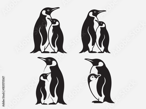 Penguin parent and chick silhouettes collection, family concept Vector