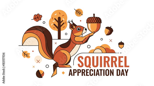 Celebrate Squirrel Appreciation Day with this charming illustration, perfect for autumn-themed designs, educational materials, and social media campaigns, showcasing nature's delights