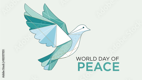 Celebrate World Day of Peace with this stunning geometric dove artwork, a symbol of hope and unity, perfect for promoting global harmony and inspiring positive change