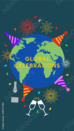 Join the global festivities with vibrant celebrations, toasting to success and new beginnings, perfect for promoting unity, international events, and worldwide partnerships