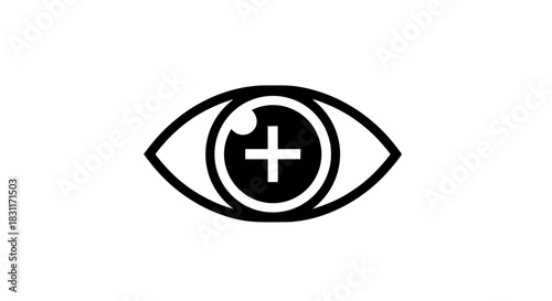 Eye with plus sign representing vision enhancement, ideal symbol for health and wellness industry. Eye symbol signifies clarity and focus, perfect for educational and medical concepts.