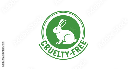 Cruelty-free label featuring an illustrated rabbit logo in a circular green badge.
