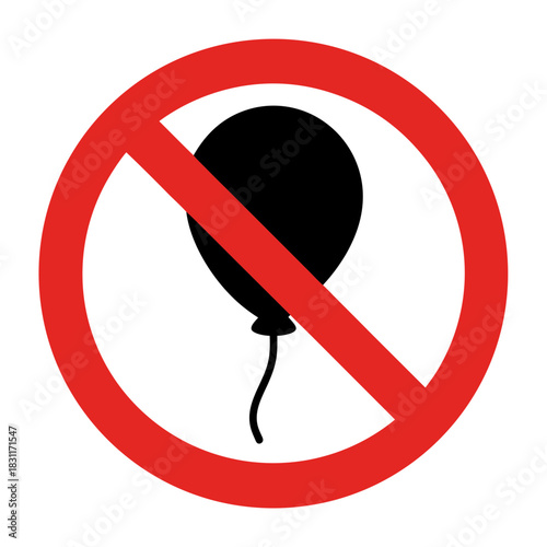 No balloons symbol indicating prohibition on balloons and inflated items in party settings. This no-balloon sign explains the restrictions