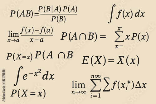 A neat cheat sheet with Bayes' theorem, derivatives, expectations, and Riemann integrals.