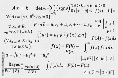 Cheat sheet for advanced mathematics, containing formulas mainly from linear algebra, mathematical analysis (real and functional), and the basics of measure and probability. 
