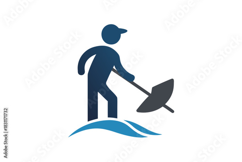 Gardener digging in the soil with a shovel