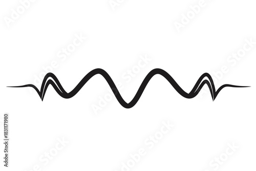 Dynamic black of smooth, continuous wave pattern with pointed ends on a white backdrop