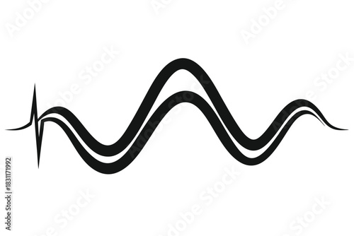 Black waveform symbol displays undulating lines against a clean white backdrop smoothly and clearly