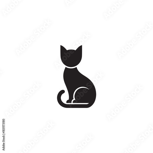 Elegant black cat silhouette simple vector illustration of a feline pet isolated on white background