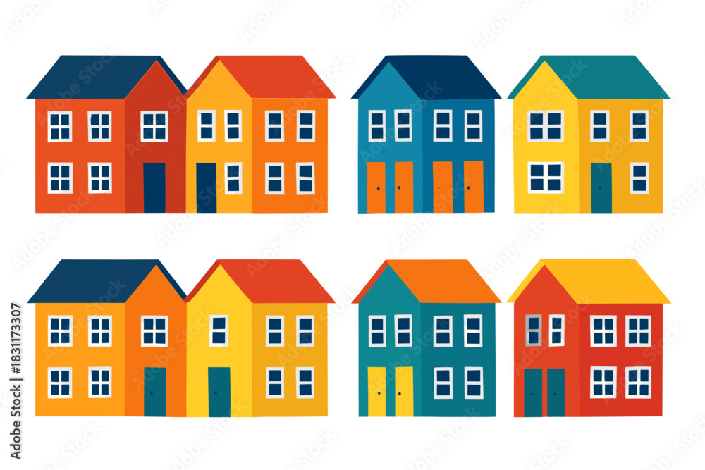 Naklejka premium Vibrant colorful houses pattern for modern urban design and decoration