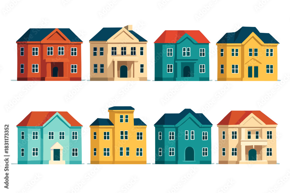 Naklejka premium Colorful collection of cartoon houses for design and decoration projects