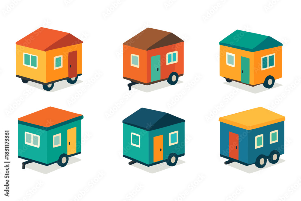 Fototapeta premium Colorful isometric tiny houses collection for modern design projects
