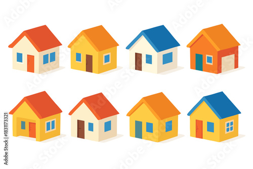 Colorful isometric house collection for architectural design and planning projects