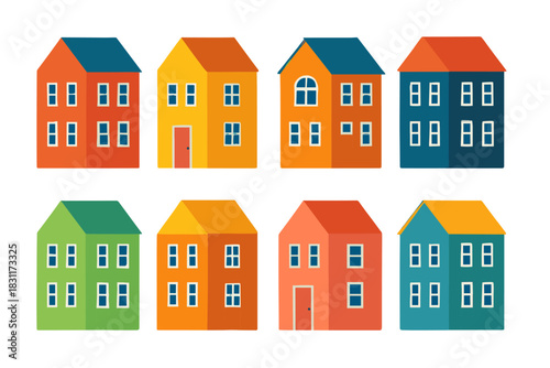 Colorful geometric houses illustration for urban design projects