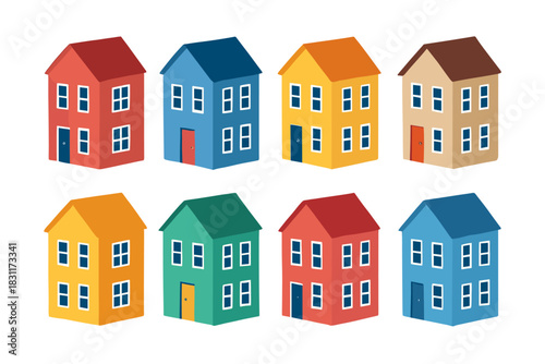Colorful cartoon houses collection for creative design and decor projects
