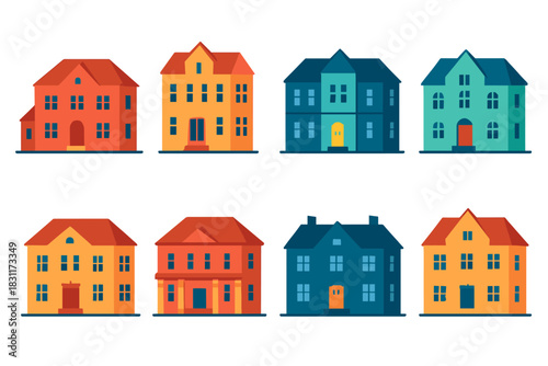 Colorful house facades collection for architectural illustration and design