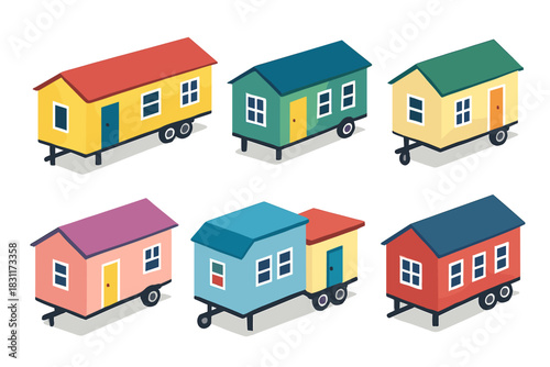 Colorful tiny houses on wheels set for mobile living concepts and design inspirations
