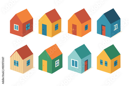 Colorful isometric houses collection for creative design projects