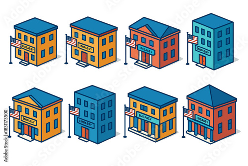 Diverse embassy building designs highlighting international diplomacy and architecture