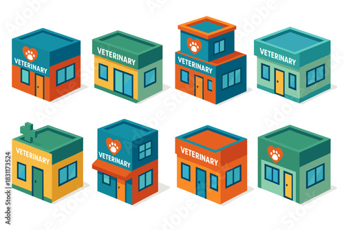 Colorful isometric veterinary clinic icons for design and decor