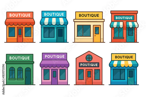 Colorful boutique storefronts collection for design and decoration inspiration
