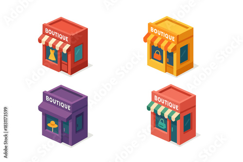 Colorful boutique icons set for fashion and shopping design projects