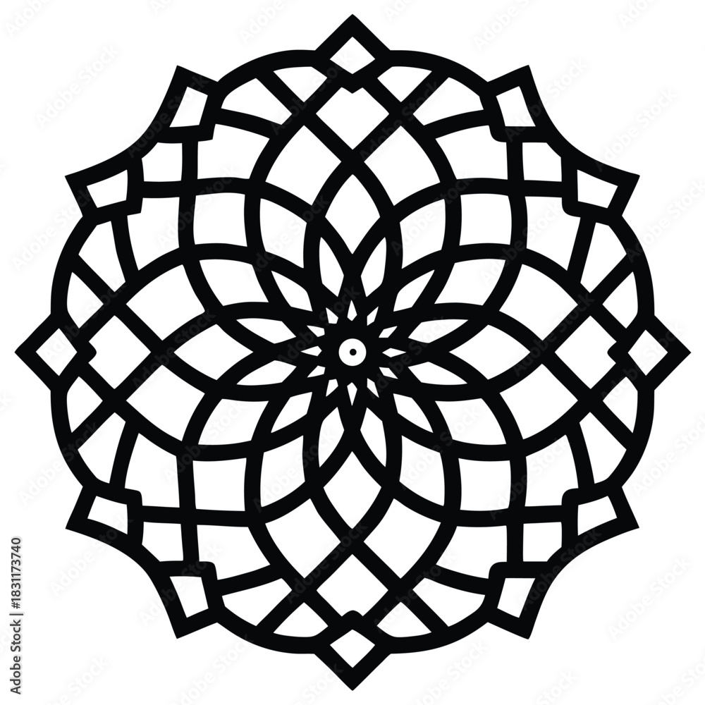 Obraz premium Intricate black line art creates a complex floral mandala shape on a white canvas