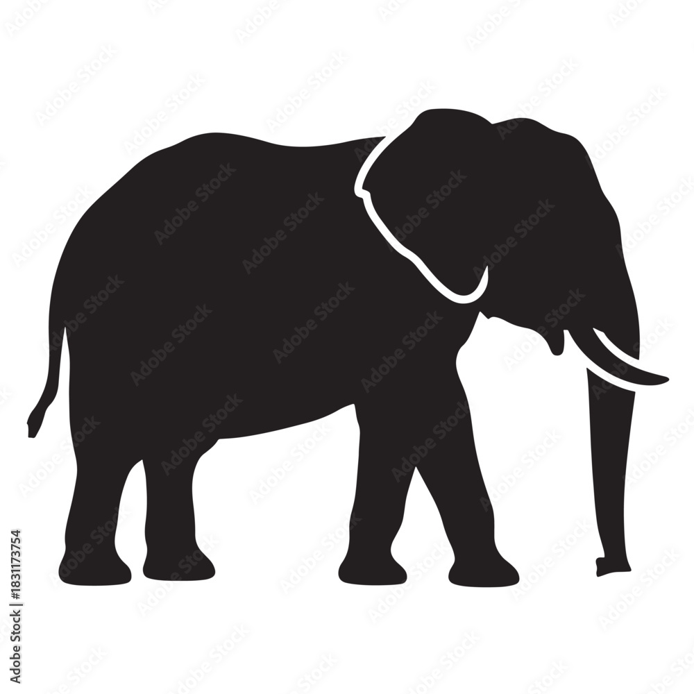 Fototapeta premium Elephant silhouette vector illustration simple black and white design isolated on white background