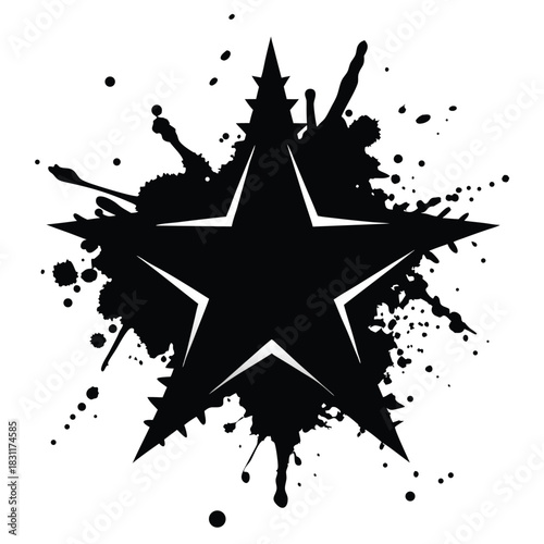 Splattered black paint beautifully surrounds a five pointed star in this eyecatching bold graphic