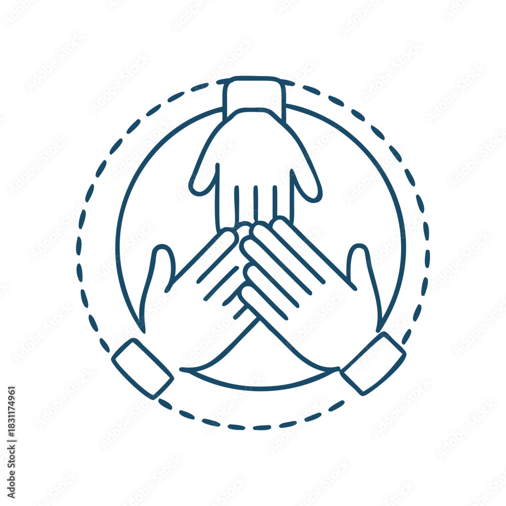 Fototapeta premium Teamwork Unity Hands Icon – Line Art Collaboration Symbol
