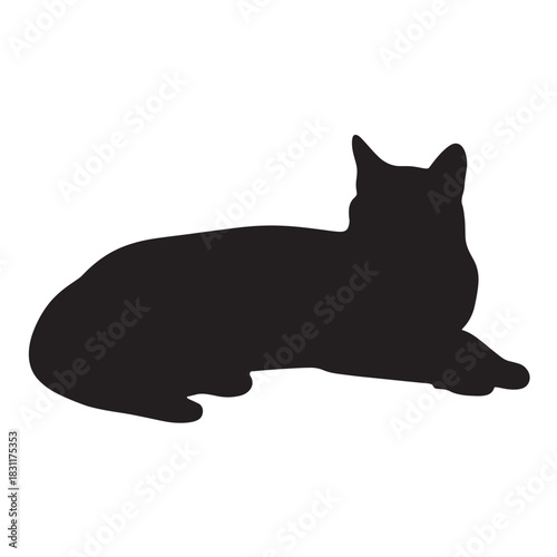 Silhouette of a reclining cat a simple vector illustration isolated on white background
