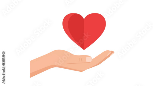 A hand gently cradles a floating red heart, symbolizing care, love, and compassion.