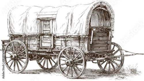 Vintage Carriage with Covered Wagon and Roof Drawing
