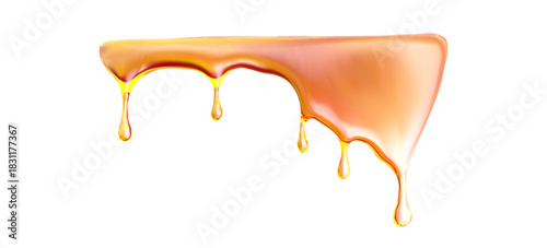 Melt gooey oil caramel and honey syrup with vector flow and background drip. Maple layout for dessert or serum. Golden splatter for food or cosmetic design.