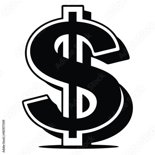 Bold dollar symbol stands prominently, rendered in a sleek black and white color scheme
