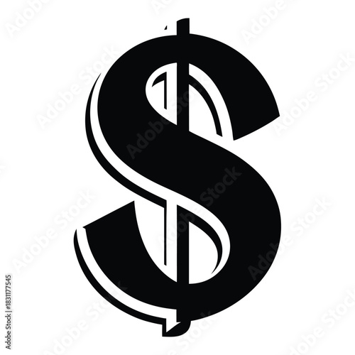 Black dollar symbol with two vertical lines representing value and monetary representation