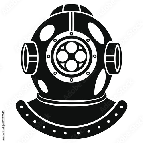 Black vintage diving helmet embodies historical deep sea exploration and underwater adventure perfectly