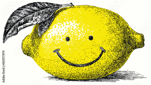 Cheerful Lemon with Smiley Face Drawing Vector Illustration